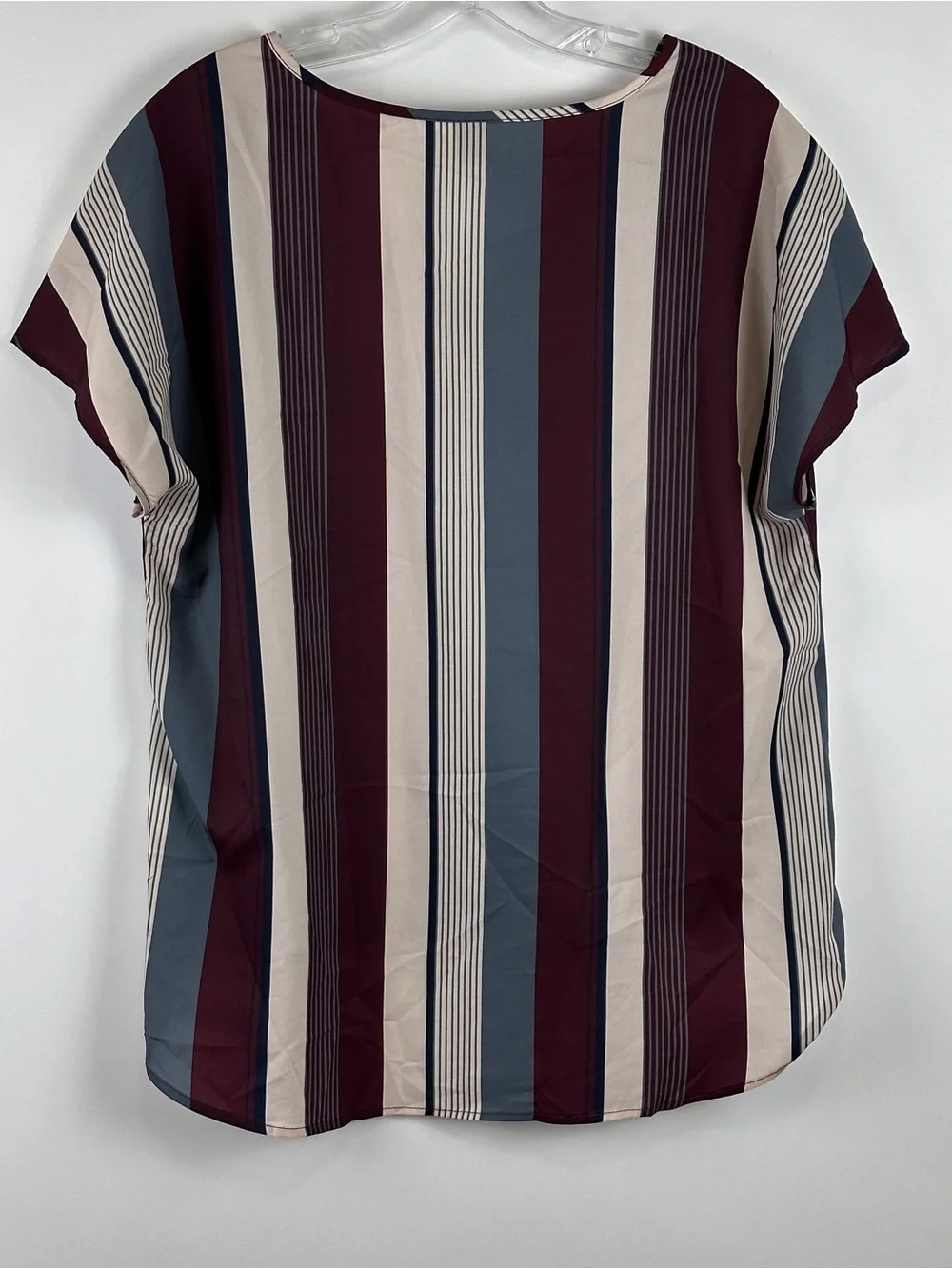 SHEIN Women's Striped V-Neck Blouse Short Sleeve High-Low Casual Tunic Top